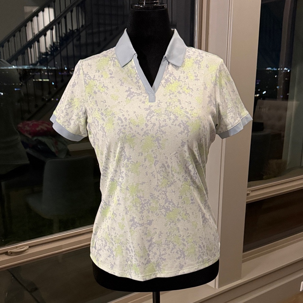 adidas Women's Light Blue and White Short Sleeve Tee